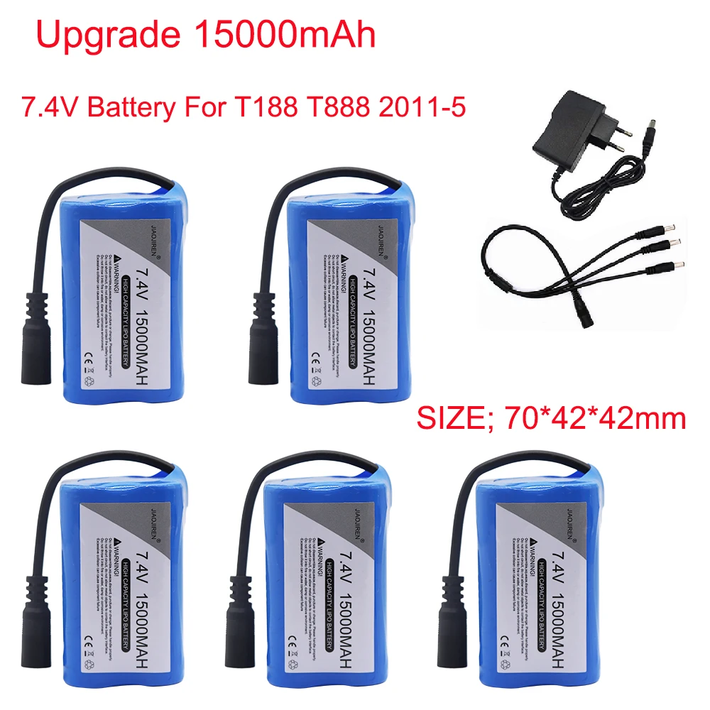 Rechargeable 7.4V battery and Charger for T188 T888 2011-5 Remote Control toys Fish Finder Fishing Bait Boat Parts 15000mAh