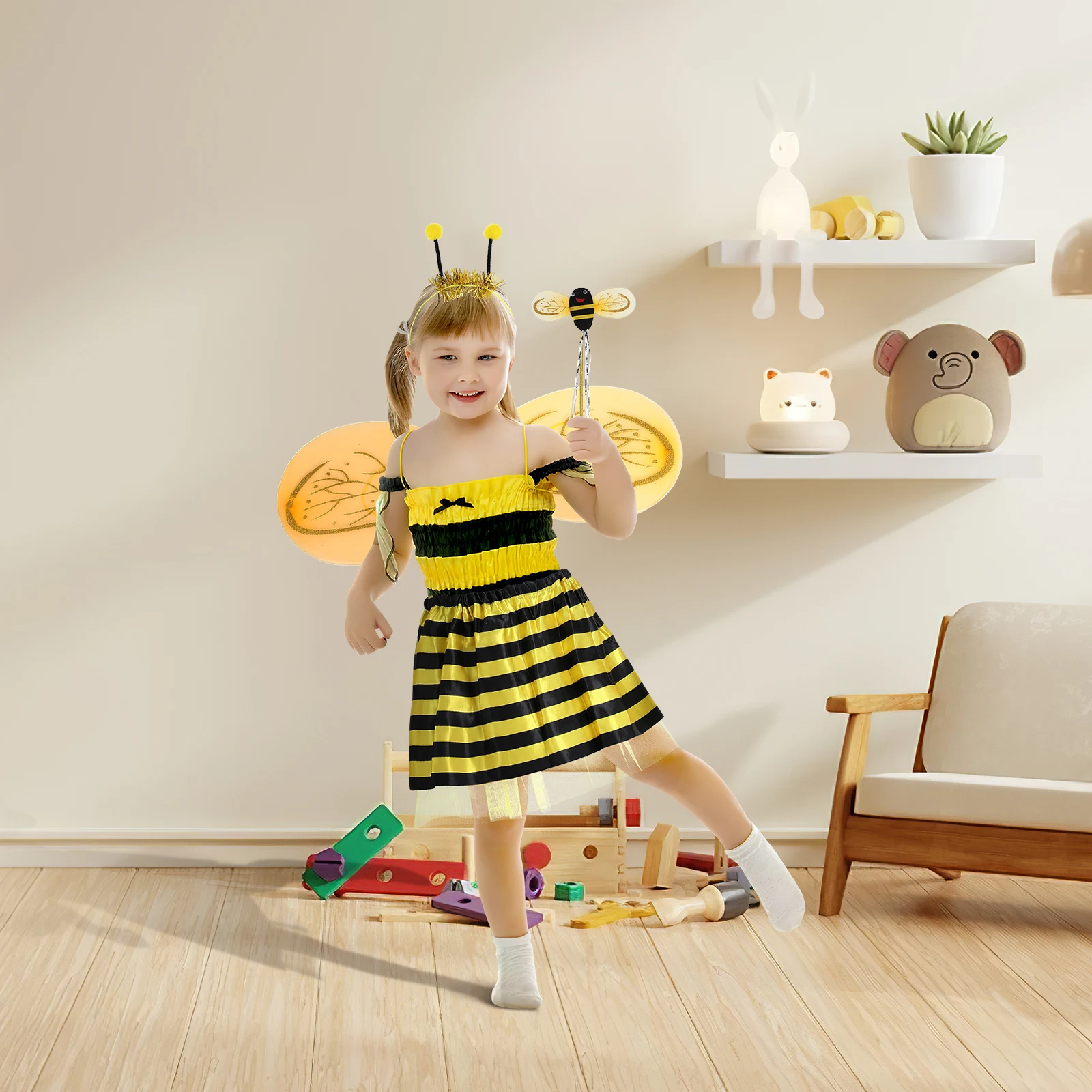 

Bee Headband Costume Set Kids Durable Party Cosplay Outfit Bee Fairy Clothing Wing Skirt Kit For Children Festival