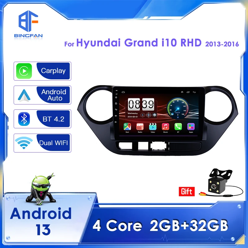 

BINGFAN 9 Inch Car Radio 2G Ram 4 Core Android 10 Car MP5 Player for Hyundai Grand i10 RHD 2013-2016 with Carplay Android Auto