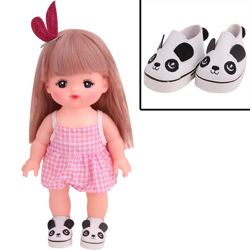 

14.5 Inch Girl Doll Panda Casual Shoes For Wellie Wishers & Exo & Paola Reina &1/6 Bjd Dolls Cute Loafers Size 5.5 Cm Long