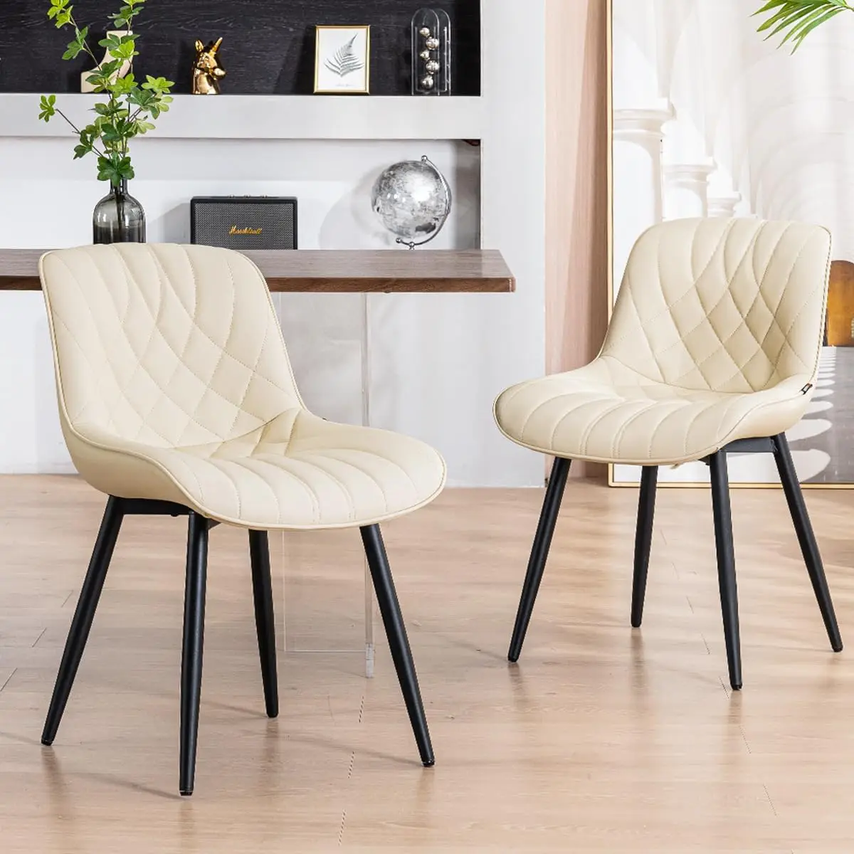 Dining Chairs Set of 2 Mid Century Modern Kitchen Chair Comfortable Upholstered Faux Leather Dinner Chairs