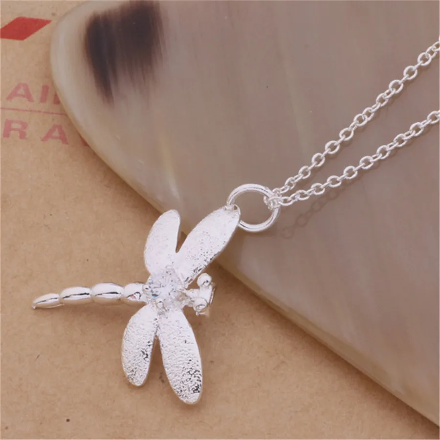 

New Factory Wholesale 925 Sterling Silver Pendant Necklace Simple Women Sparkling Crystal Dragonfly Necklace