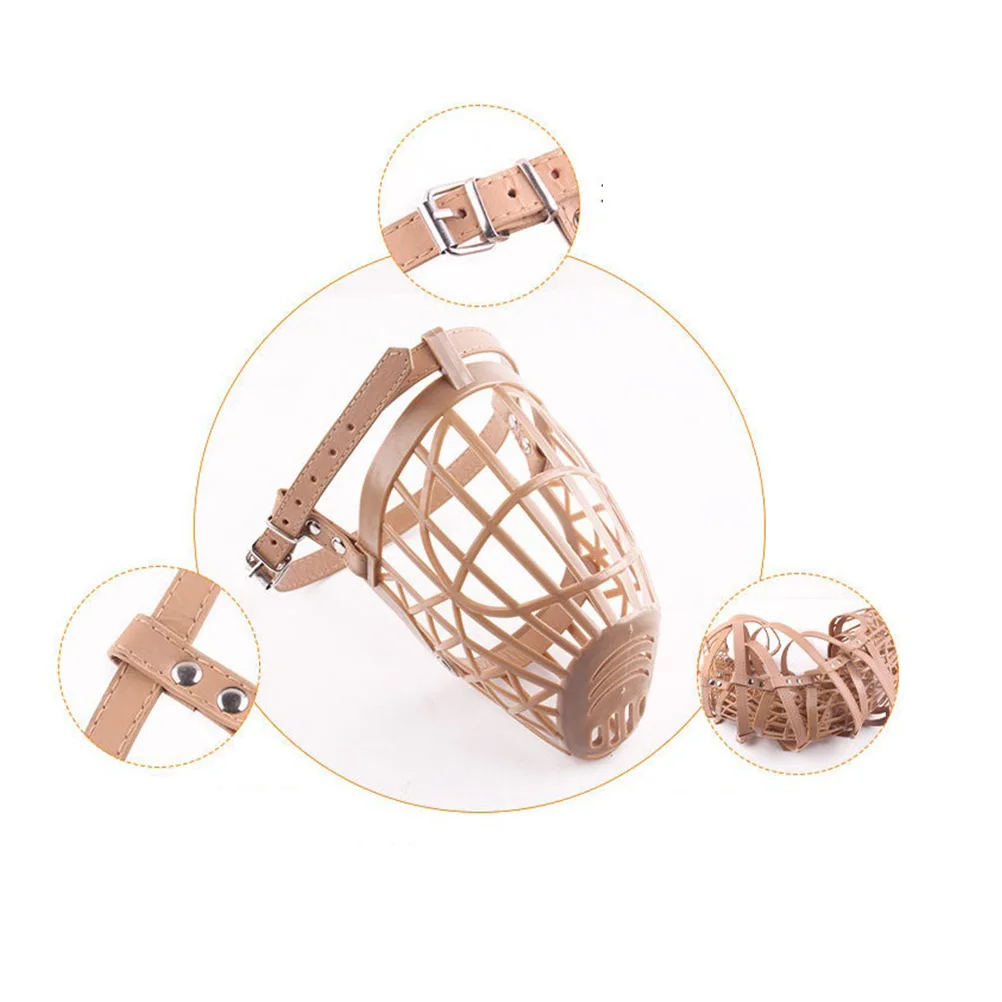 

1 Set Plastic Basket Dog Muzzle Breathable Adjustable PU Strap 7 Sizes Anti-Bite Barking Chewing Control for Dogs
