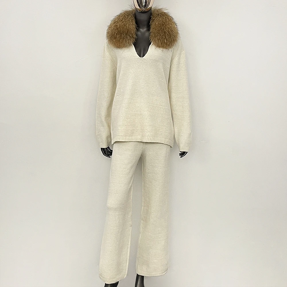 OFTBUY Dames Trui Gebreide Set Echt Bont Truien en Pullovers Bontjas Dames Bontjas Gebreid Pak Trui Dames
