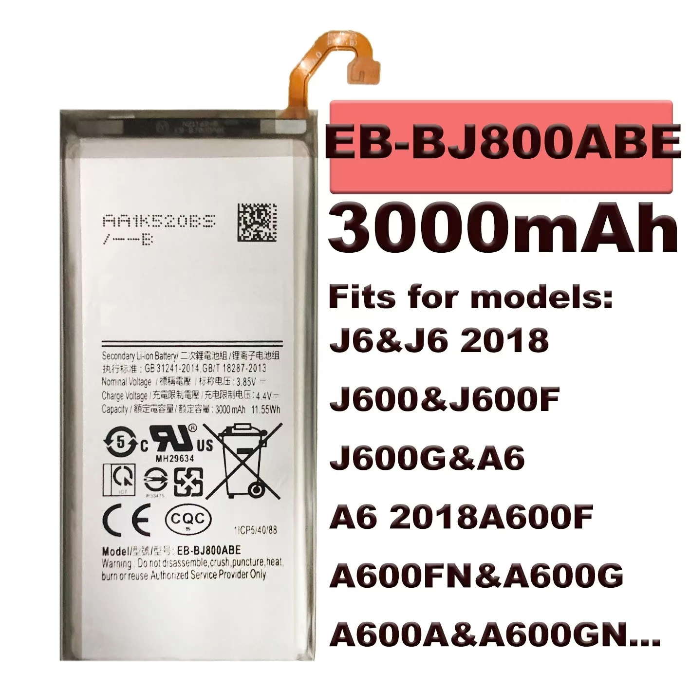 For Samsung J6 J600 J600F A6 A600FN EB-BJ800ABE original battery,Battery Replacement Repair Parts,Send Tools