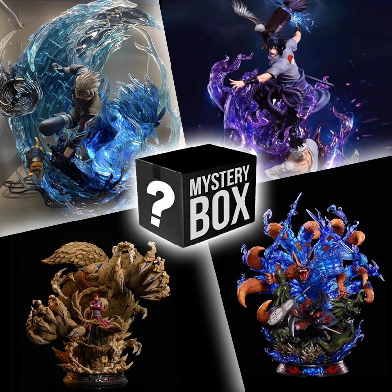 Figura de acción de Naruto Anime, caja misteriosa sorpresa, ninja Sasuke Kakashi Gaara Tsunade, caja de la suerte, juguetes de golpe, escultura de mano