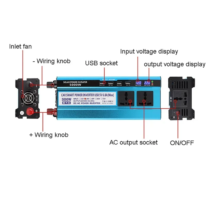 Imagem -06 - Modificado Conversor de Tensão do Inversor de Energia da Onda Senoidal Portas Usb Display Lcd 12v 24v a 220v Transformador Portátil 3000 4000 5000w