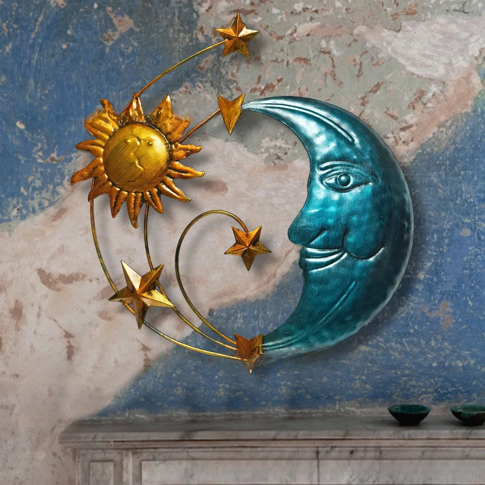 Iron Moon Face Wall Hanging Creative Metal Three-dimensional Sun Face Star Wall Decoration