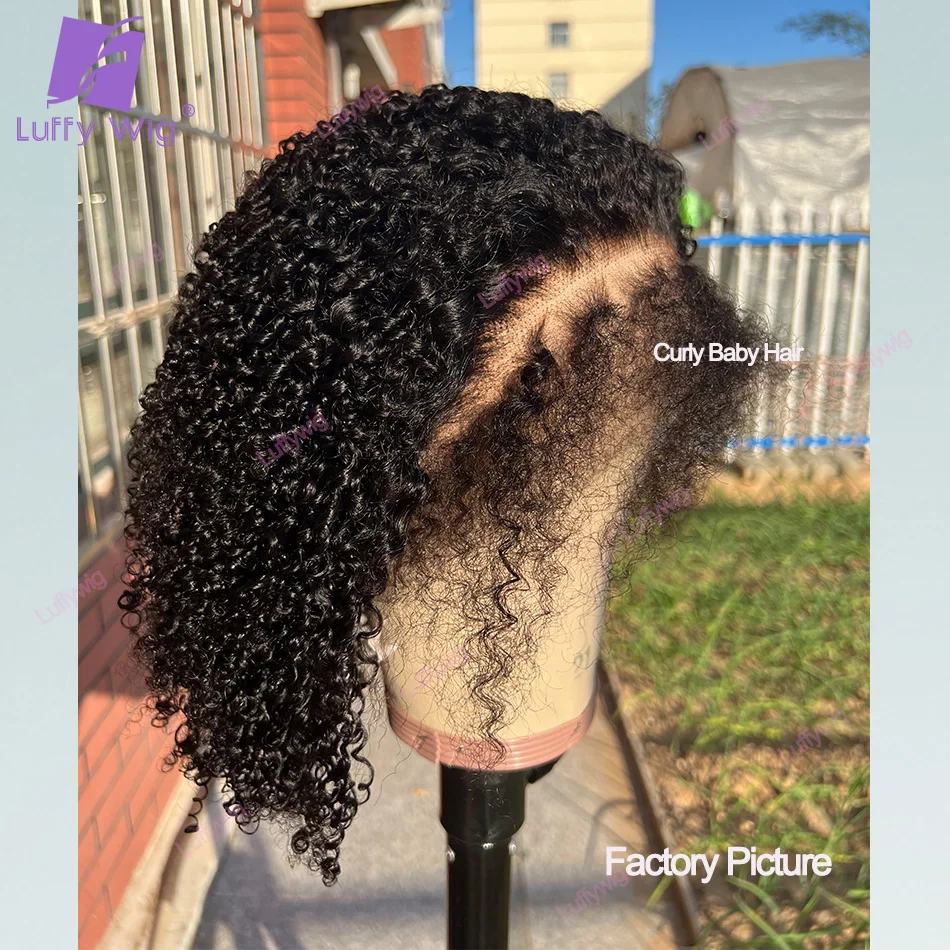 LUFFY-Peluca de cabello humano rizado con bordes rizados 4C, pelo Natural Afro rizado 13x6 HD con encaje frontal, pelo de bebé brasileño