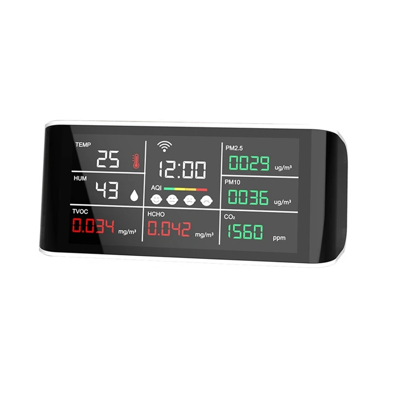 

Retail Tuya 9 In 1 WIFI Air Quality Detector CO2 Gas Tester PM2.5 PM10 TVOC Formaldehyde Monitor LED Display Infrared Sensor