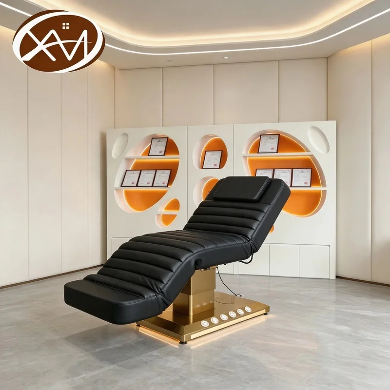 Swivel Electric Curved Beauty Bed Customizable Color Black Leatherfor Salon MassageFacial & Lash Treatment