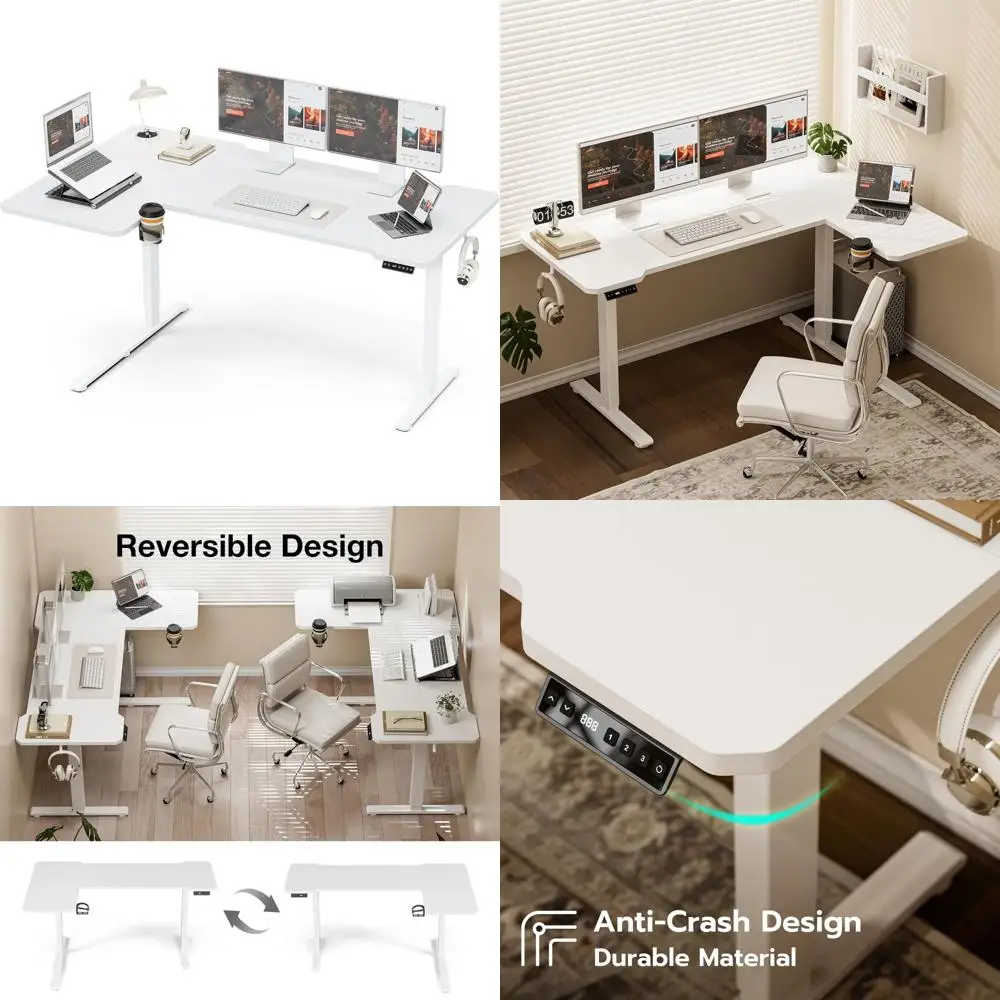 Adjustable Height L-Shaped Electric Desk for Home Office and Gaming: Reversible Corner Desk for Sit-Stand Use