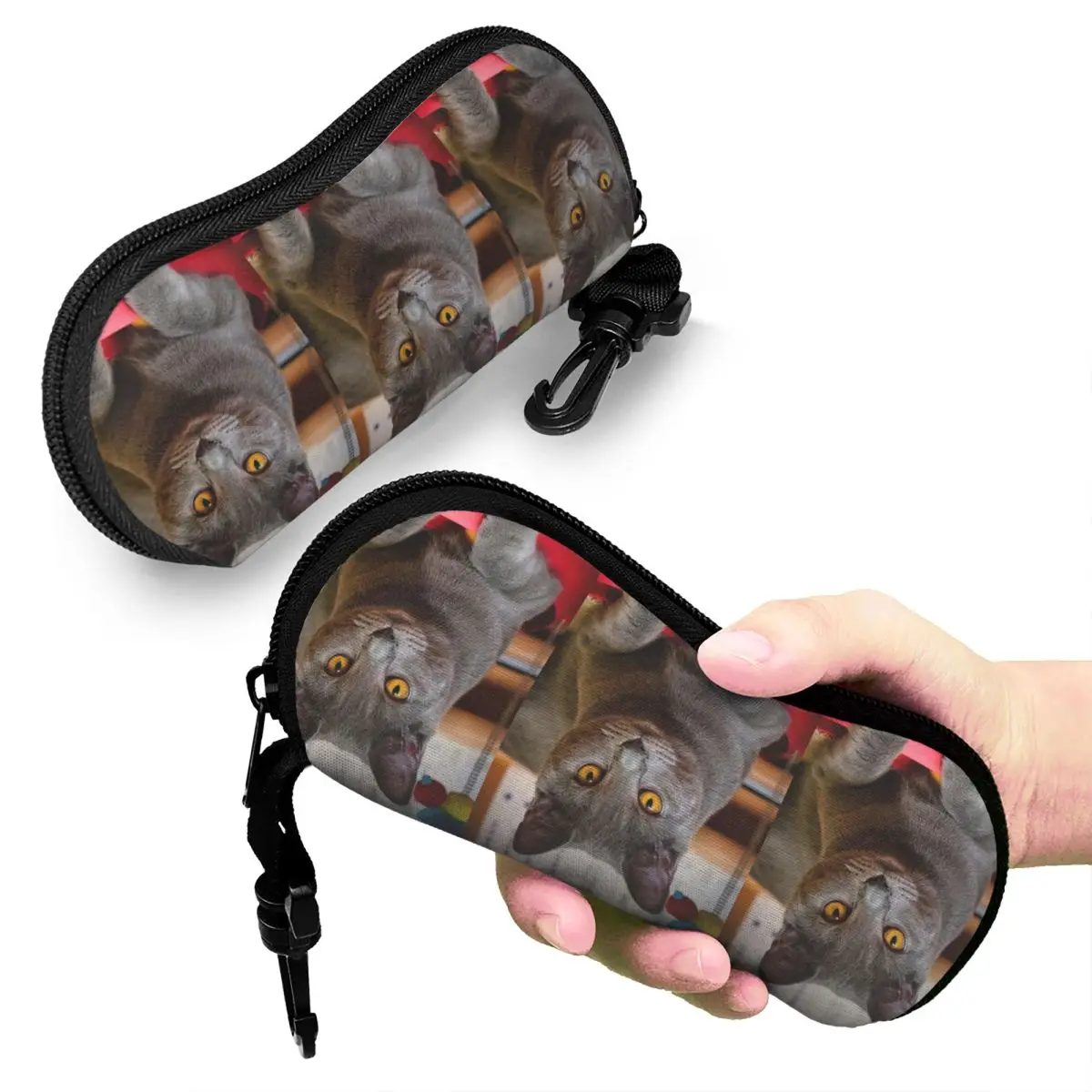 Chartreux retrato de gato con ojos dorados, estuche para gafas, caja protectora para gafas de sol, bolsa suave para gafas para hombres y mujeres