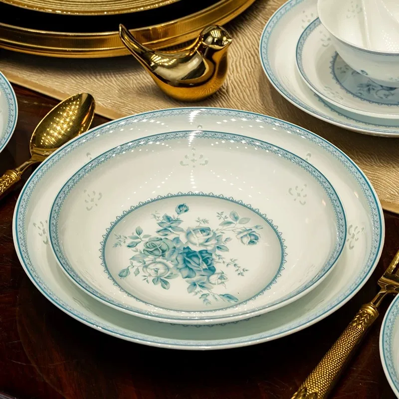 Bowl Household New Jingdezhen Tableware Underglaze Color Exquisite Porcelain Premium Phnom Penh Light Luxury Bowls Chopsticks