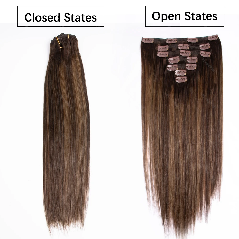 エクステンションでbalayageブラウン人毛クリッププレミアムレミーリアルナチュラルヘアエクステンションクリップ絹のような&柔らかい&厚い髪に