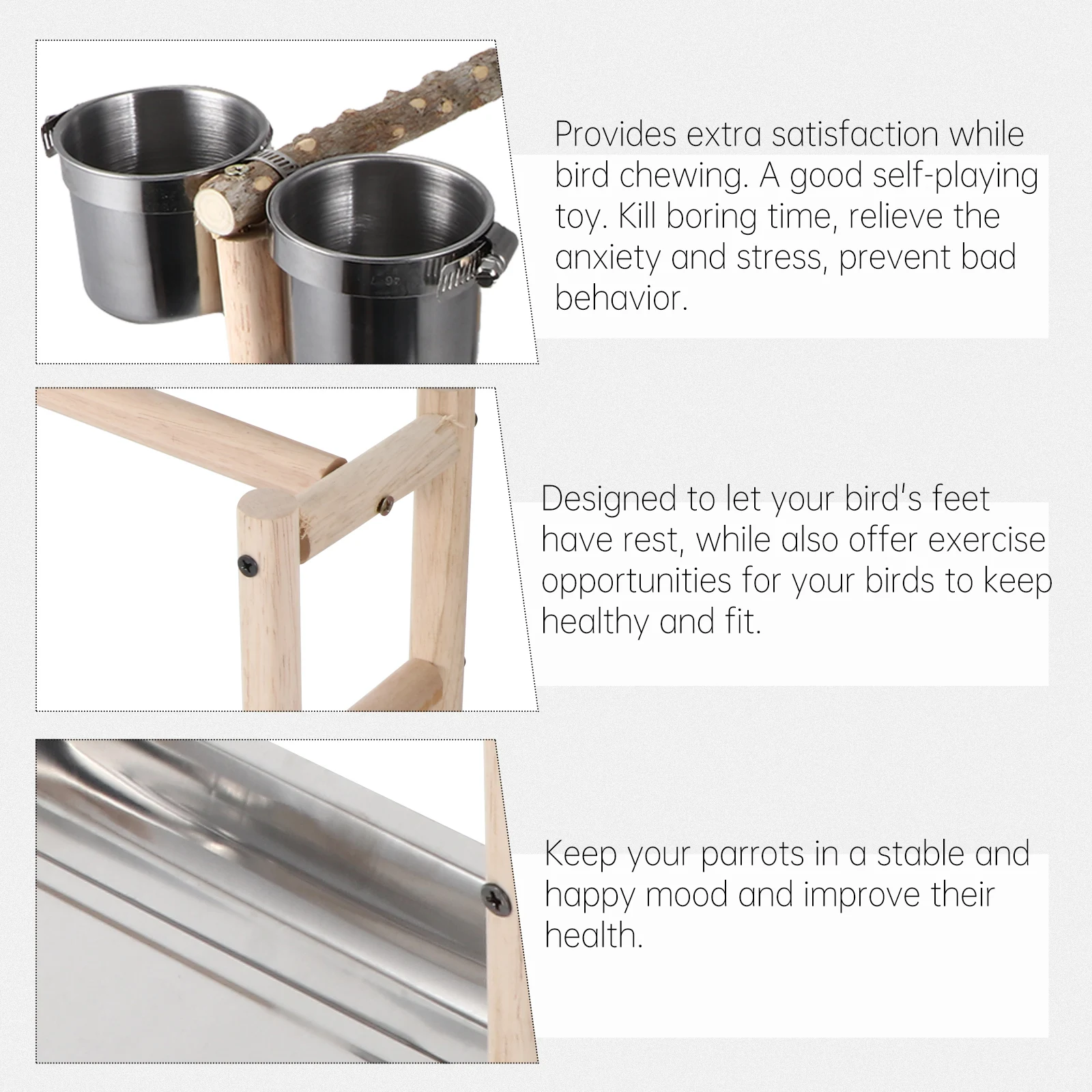 

Parrot Stainless Steel Food Box 1Pcs Wooden Ladder Playground Easy Install Durable Safe Healthy Chewing Fun Cage