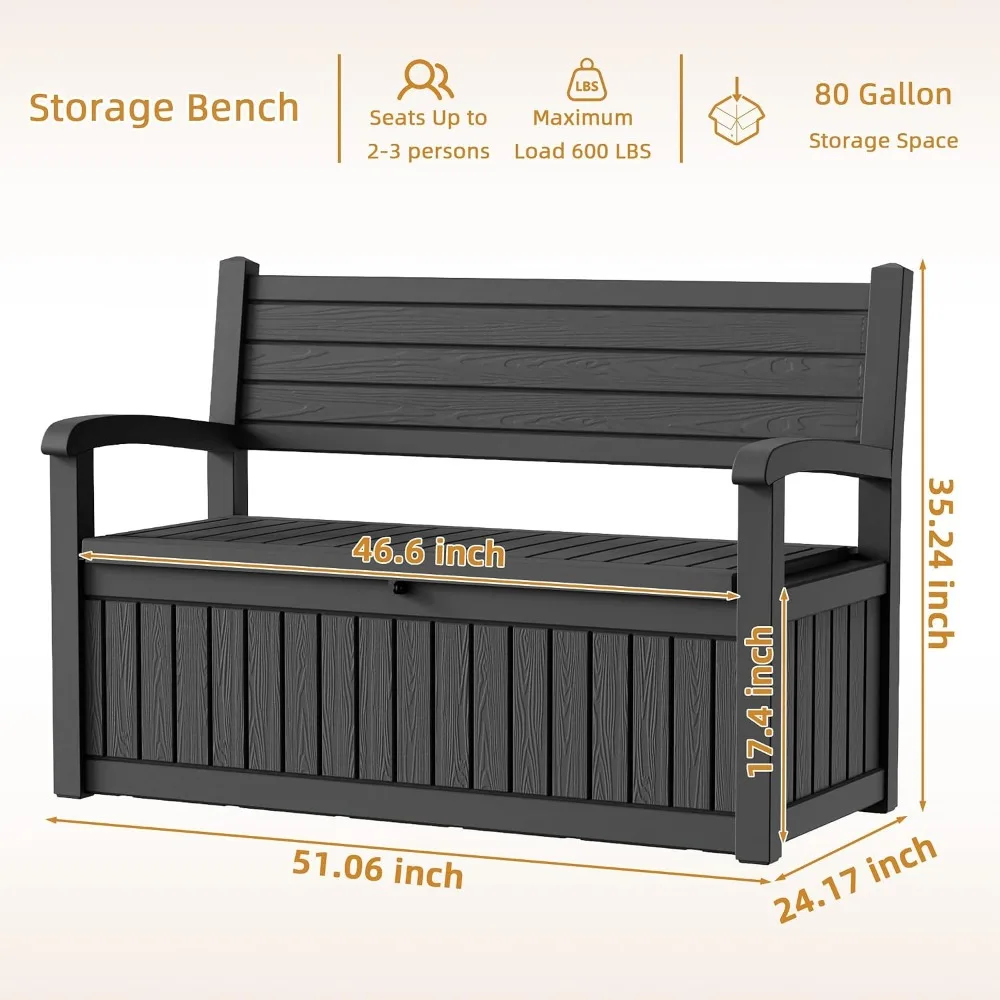 Outdoor Storage Bench, Resin Patio Furniture Seating for Garden