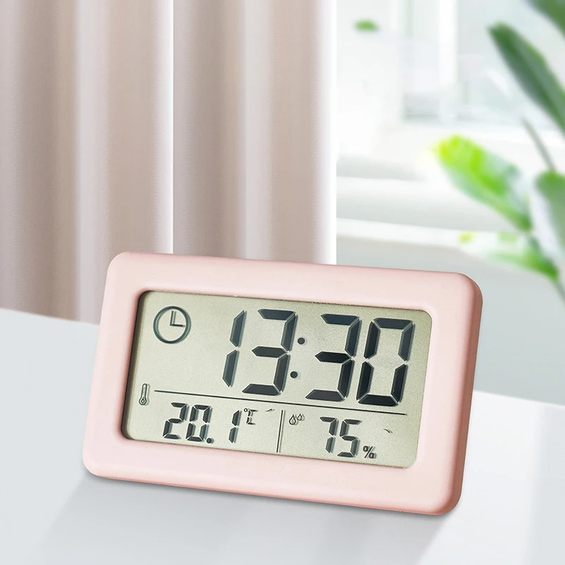 Mini Digital Clock Temperature and Humidity Display Portable Desk Clock LED Clock Slim Small Alarm Clock