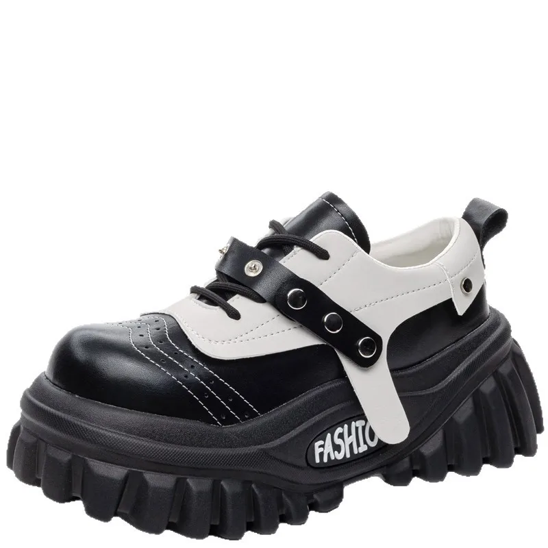 

2025 Autumn Thick-Soled Sports Single Versatile Small Leather Women Punk Style Rivet Casual Thick-Soled Height-Increasing Shoes