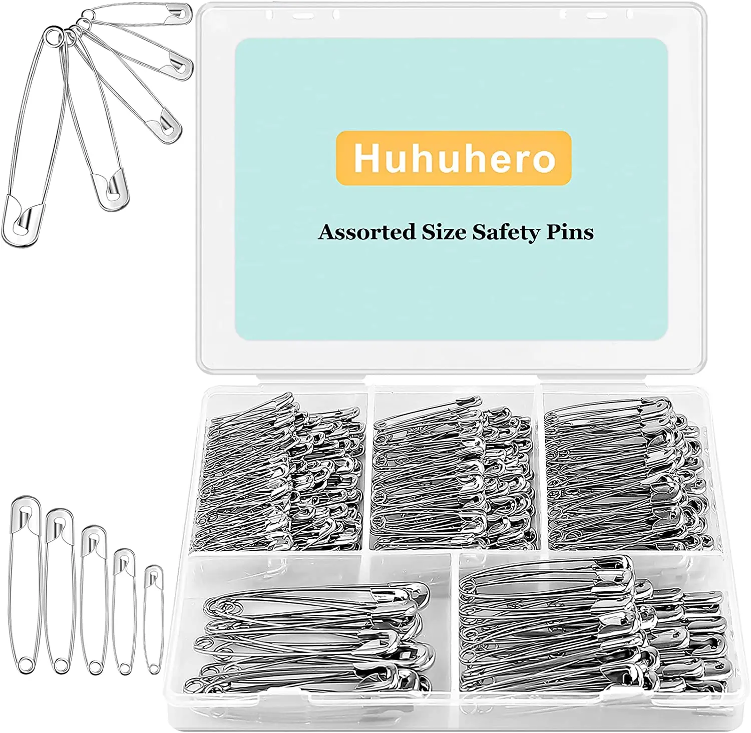 Safety Pins Assorted, 340 PCS Nickel Plated Steel Large Safety Pins Heavy Duty, 5 Different Sizes Safety Pin, Safety Pins Bulk