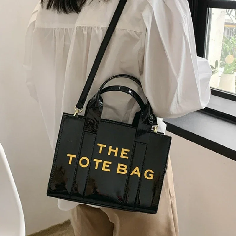 Women's Tote Bag New Popular Bright Face Small Shoulder Bag Letter Printing Handbag Fashion One Shoulder Crossbody Bag