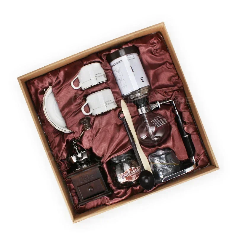 Siphon coffee pot Set Gift box Retro hand-ground  maker Home glass     utensils