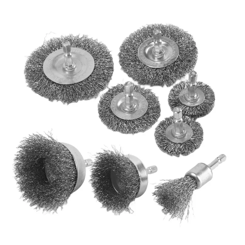 8 Piece Wire Brush Wheel Cup Brush Set 1/4Inch Hex Shank Coarse Crimped Carbon Steel Wire Wheel for Rust Removal-A62I view 3