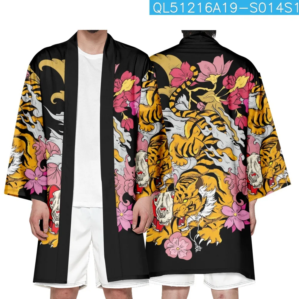 

Asian Clothing Japanese Samurai Tiger Print Kimono Streetwear Beach Cardigan Yukata Men Women Cosplay Haori Harajuku Tops