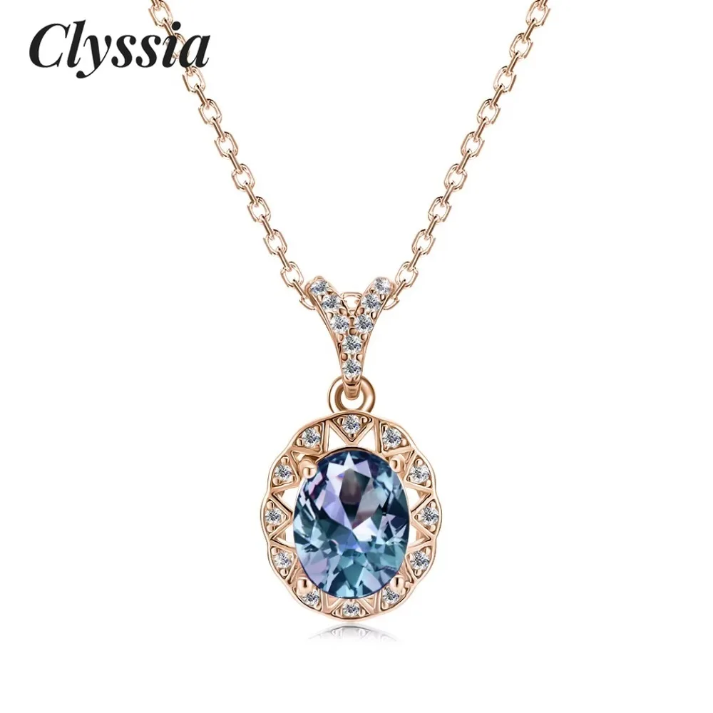 

CLYSSIA стерлингового серебра 925, изменение цвета, ювелирные изделия с драгоценными камнями, роскошные V-образные лучи, овальная огранка, александритовый кулон, ожерелье, ювелирные изделия