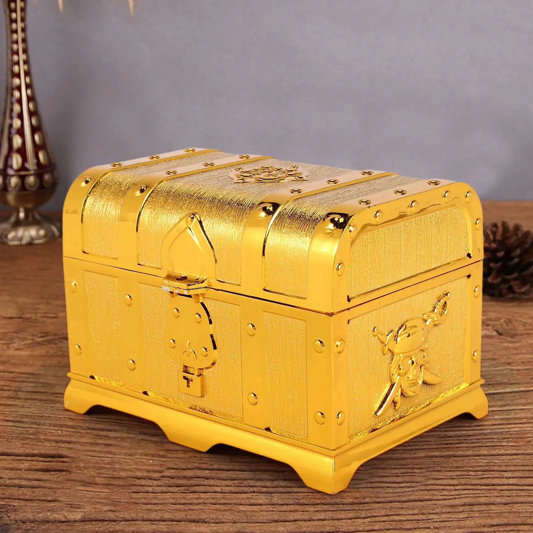 Pirate Treasure Chest Decorative Treasure Chest Keepsake Jewelry Box Plastic Toy Treasure Boxes view 4