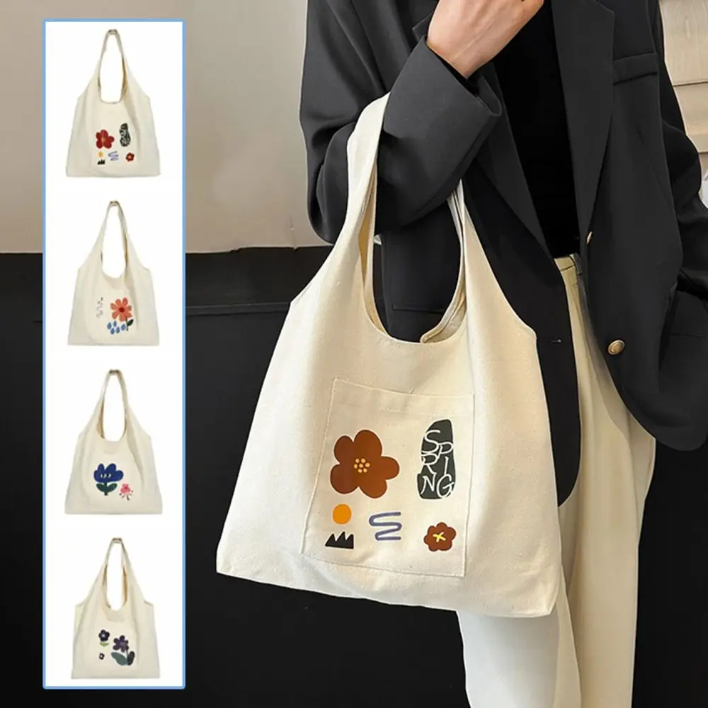 

Модная сумка-тоут в корейском стиле с цветочным принтом, большая вместительная сумка, парусиновая сумка на плечо, универсальная милая женская сумка подмышками, женская сумка