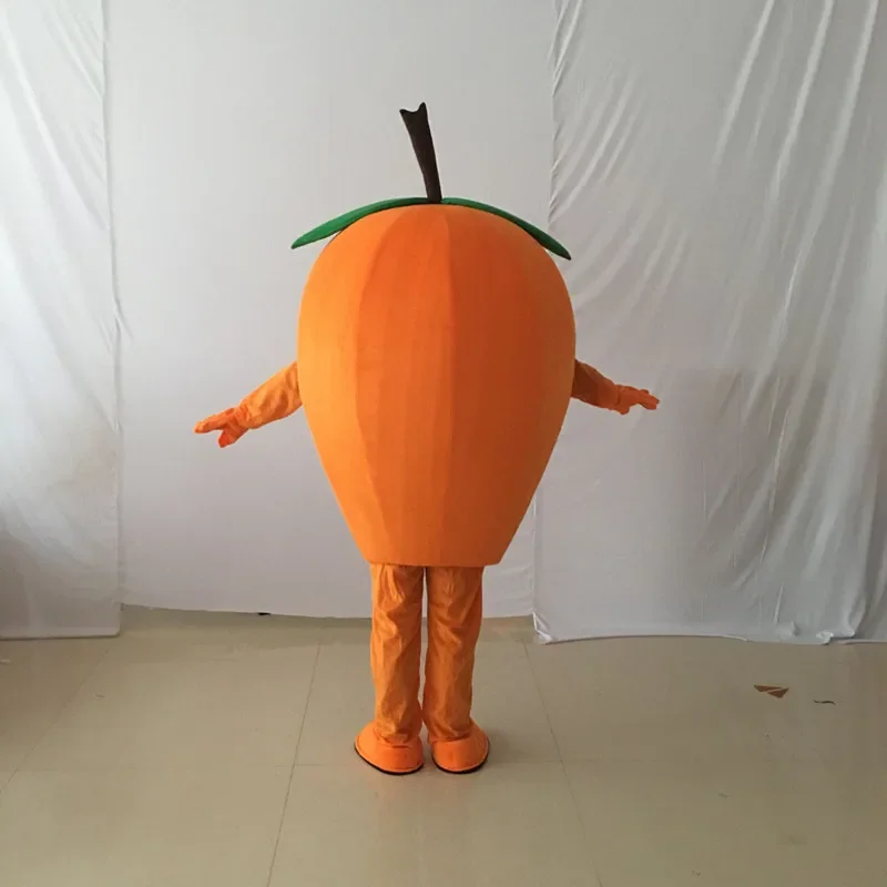 Natal saboroso laranja nêspera mascote traje personagem dos desenhos animados mascote folhas verdes marrom stipe vestuário