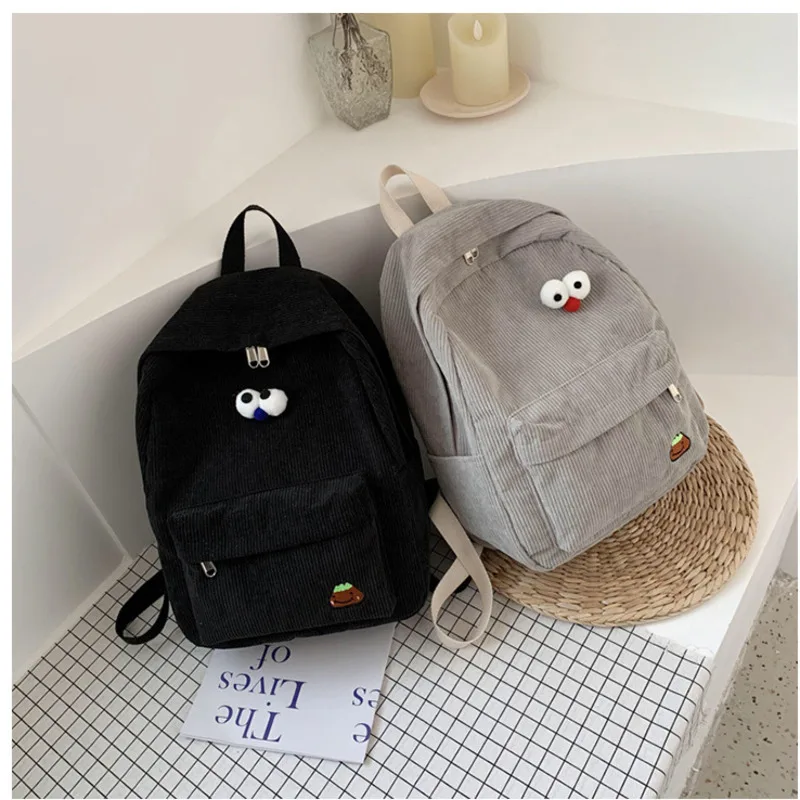 Korean Style Personalized Corduroy Bag Fashion Solid Color Women Backpack Teenagers School Backpack Travel Bags For Children