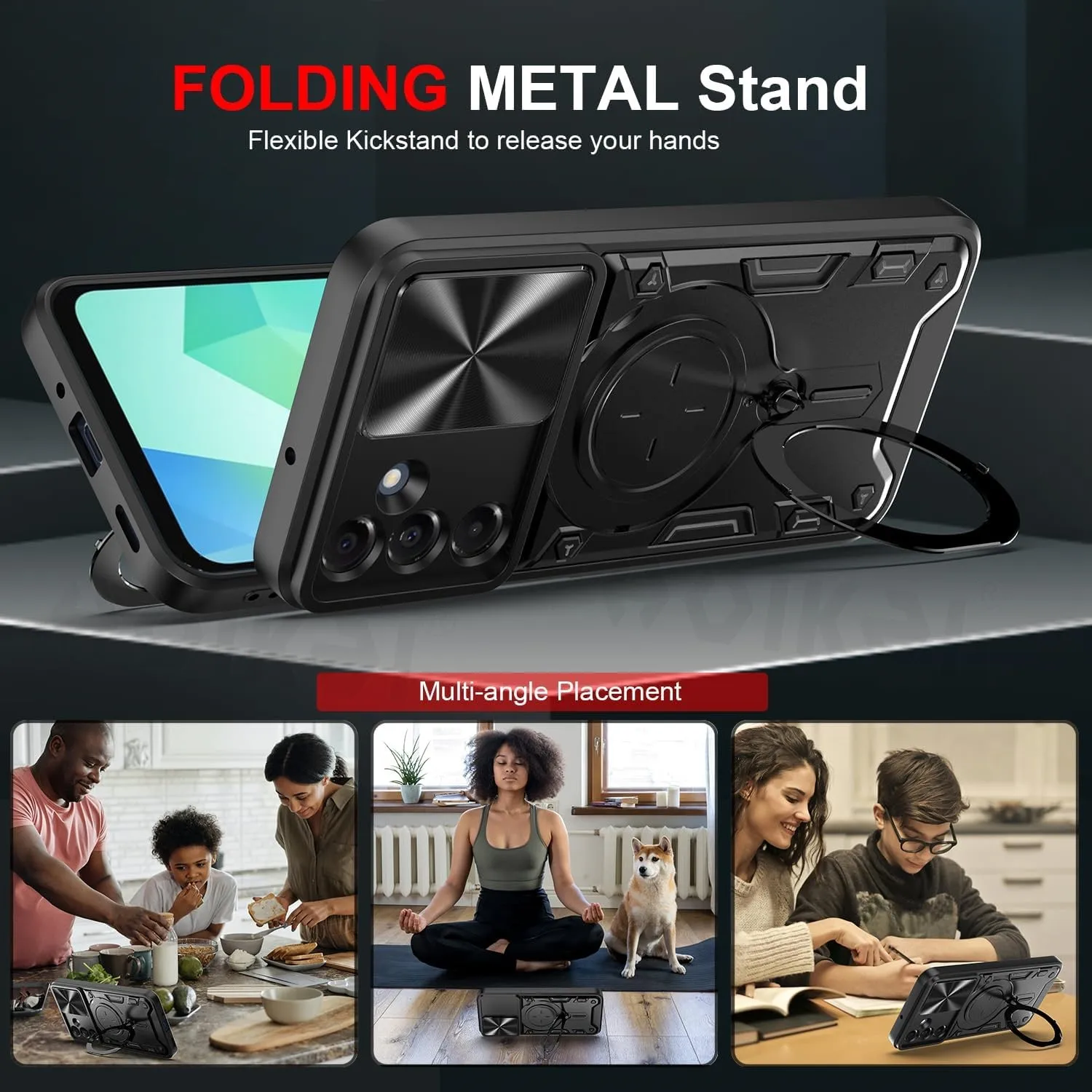 Case for Samsung S24 FE A16 A06 A55 S24 Ultra S23 S22 A54 A15 A35 A14 Slide Camera Lron Ring Protection Stands Kickstand Covers