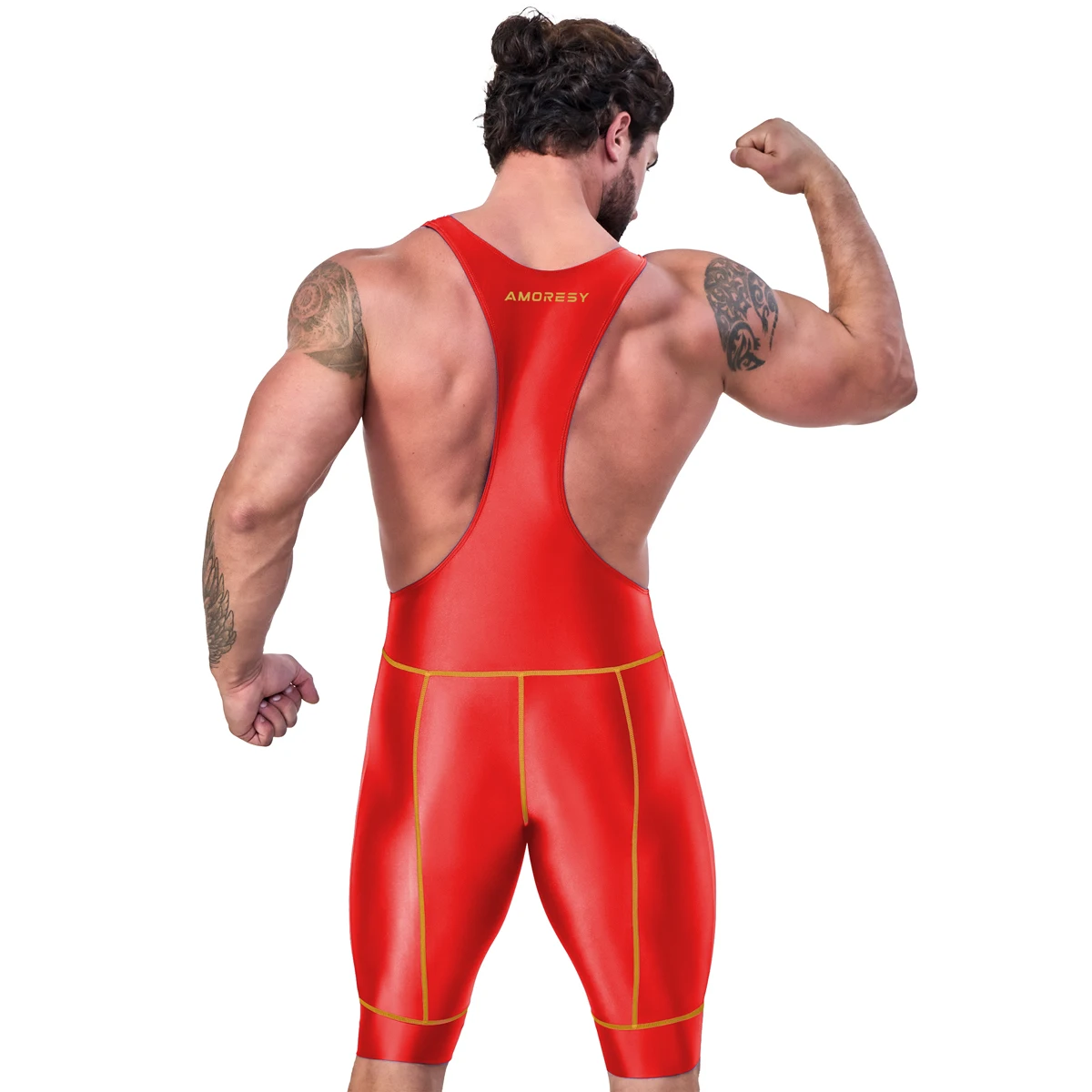 AMORESY Octavian Macacão Masculino Brilhante de Spandex Elástico para Ciclismo, Fitness, Ginástica, Roupa Ativa e Moda Praia