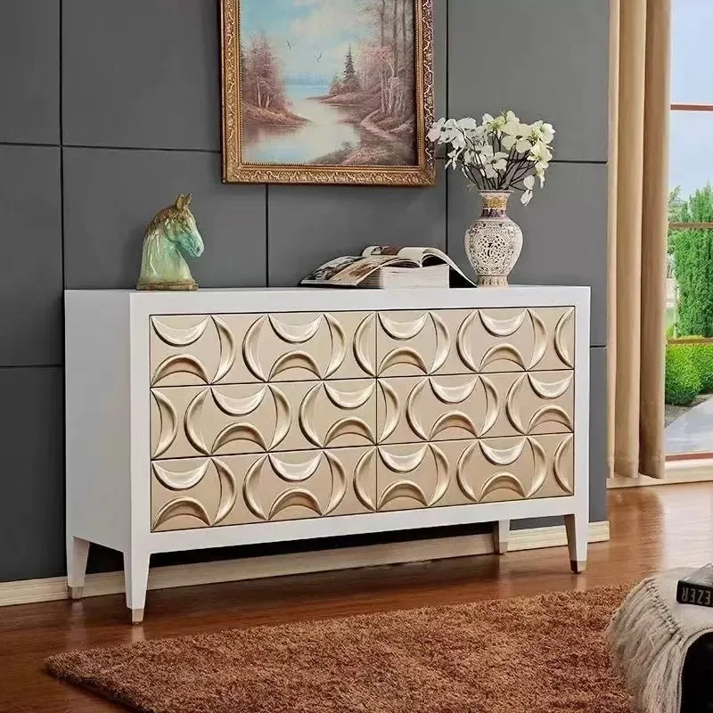 TTNeoclassical white solid wood three-dimensional carved foyer cabinet European side cabinet