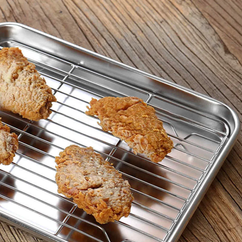 Rack Tray Set Stainless Steel Cooling Rack Non-Stick Cake Grill Kitchen Cupcake Baking Tool, 23x17x2.5cm