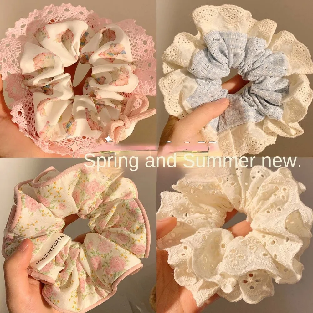 8 цветов, большая кружевная петля для волос, новый дизайн, Цветочная резинка для волос с оборками, эластичный держатель для конского хвоста для женщин и девушек