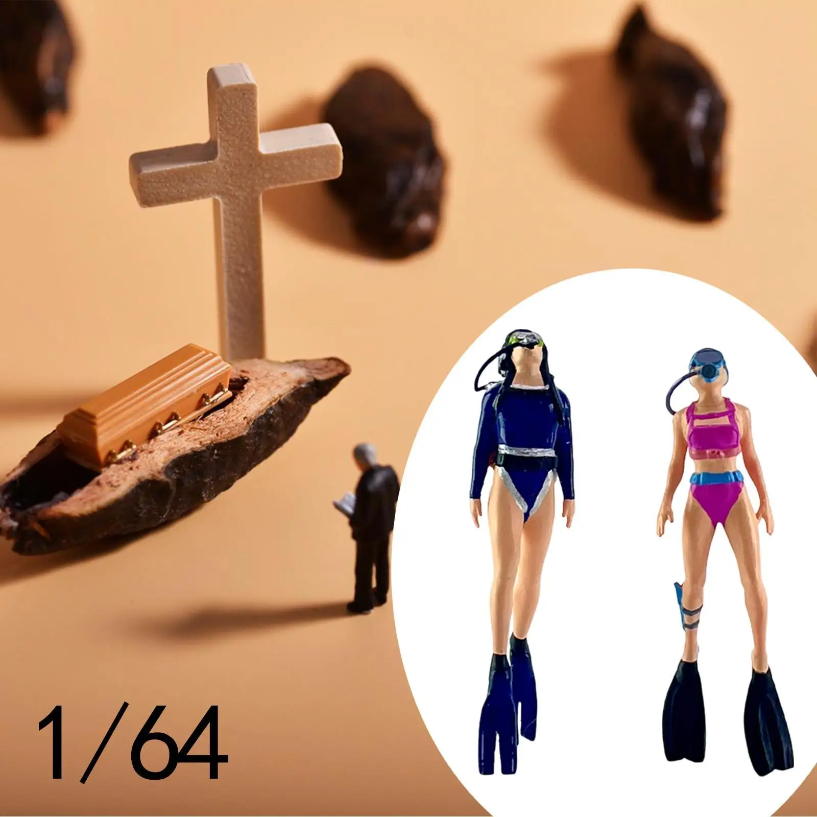 2x1:1264 Mermaid Diving Figures Resin Painted for Miniature Scene Photo Props Dollhouse Accessory Diorama Scenery Micro Landscape