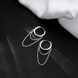 2023 New Silver Color Double Layer Chain Tassel Hoop Earrings For Women Men INS Popular Cold Style Drop Earring Fashion Jewelry