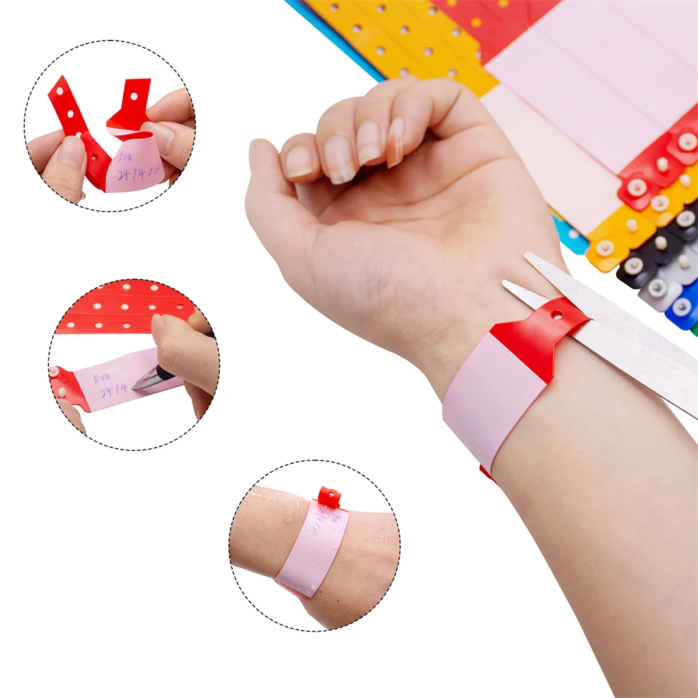 100pcs Color Disposable Soft PVC Festival Bracelets Medical Bracelet Wrist Strap with Handwritten Information Waterproof