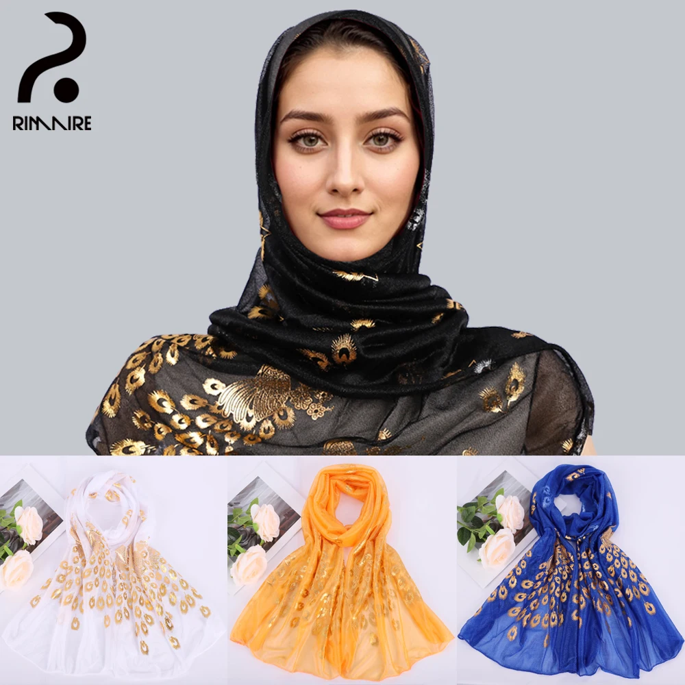 

Designer Peacock Print Women's Muslim Hijab Headscarves Fashion Turban Scarf Ladies Breathable Headband Shawl Headwraps RIMAIRE