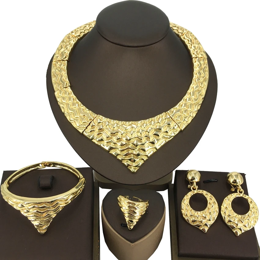 Yuminglai Newest Italian 18k Gold Plated High Quality Women Fashion Necklace African Costume Big Dubai Jewelry Sets FHK14502