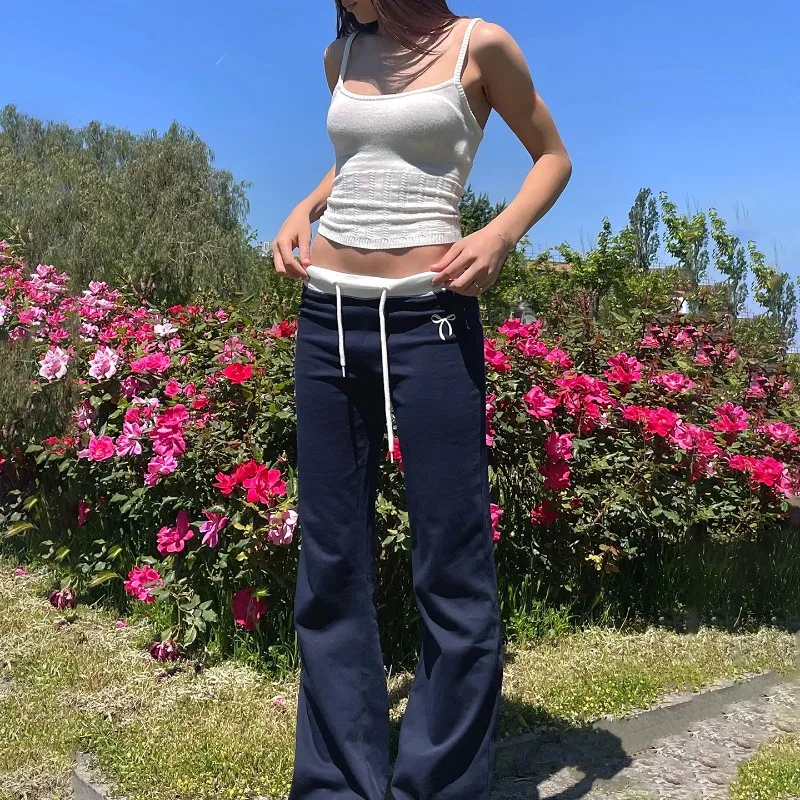 

Women's Autumn Spring Long Contrasting Colors Tie Bow Drape Low Waist Simple Comfortable Casual Design Fashion Niche Versatile