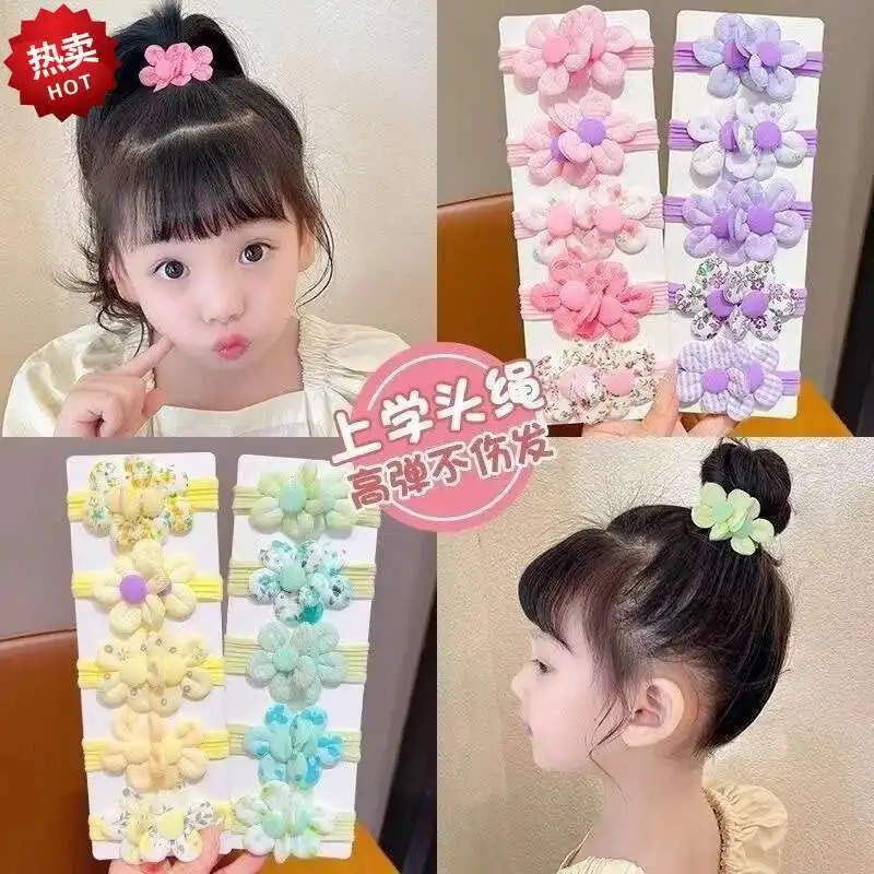 5 Pieces Cute Elastic Hair Bands for Girls Flower Princess Hair Accessories Children's Ties Baby Headwear Kids Fashion Hairbands