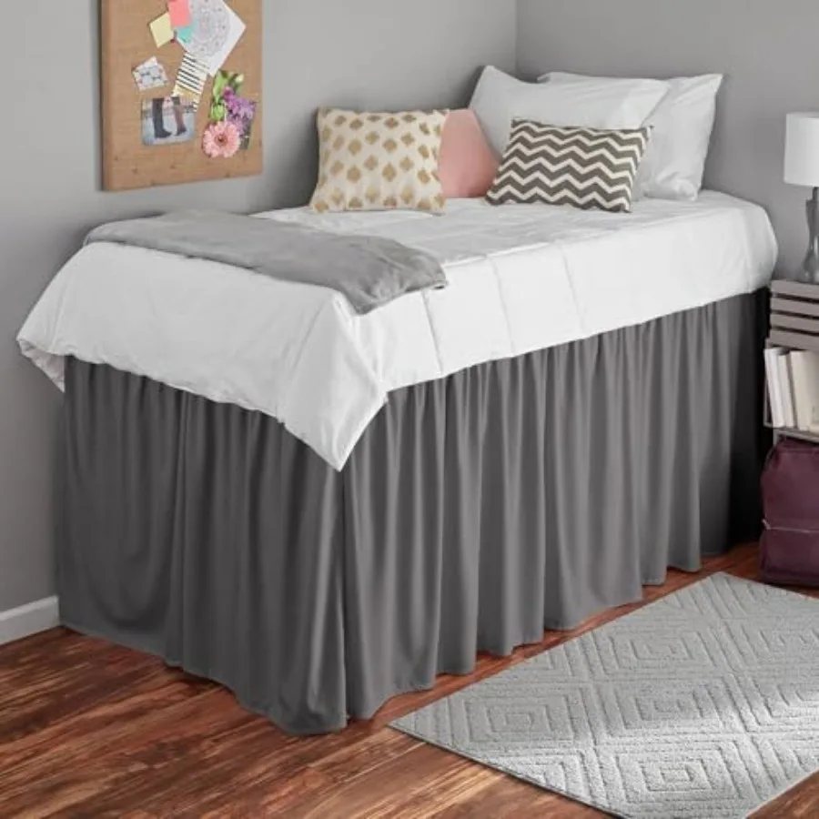 

Ruffled Bed Skirt Dorm Sized Three Fabric Sides Twin XL Size 100% Cotton 400 Thread Count Dark Grey Solid 38" Drop