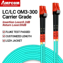 AMPCOM OM3 LC to LC UPC Fiber Optical Patch Cable Multimode Duplex MMF 50/125μm 10Gbps Bend Insensitive 2.0mm Fiber Optic Cord