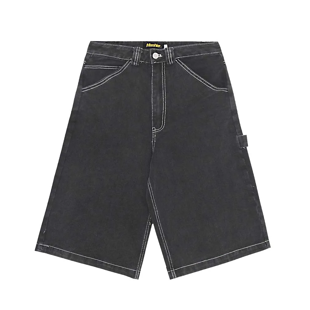 Pantalones cortos de mezclilla desgastados de pierna recta para hombre, pantalones cortos de mezclilla de pierna ancha, sueltos, informales, Retro