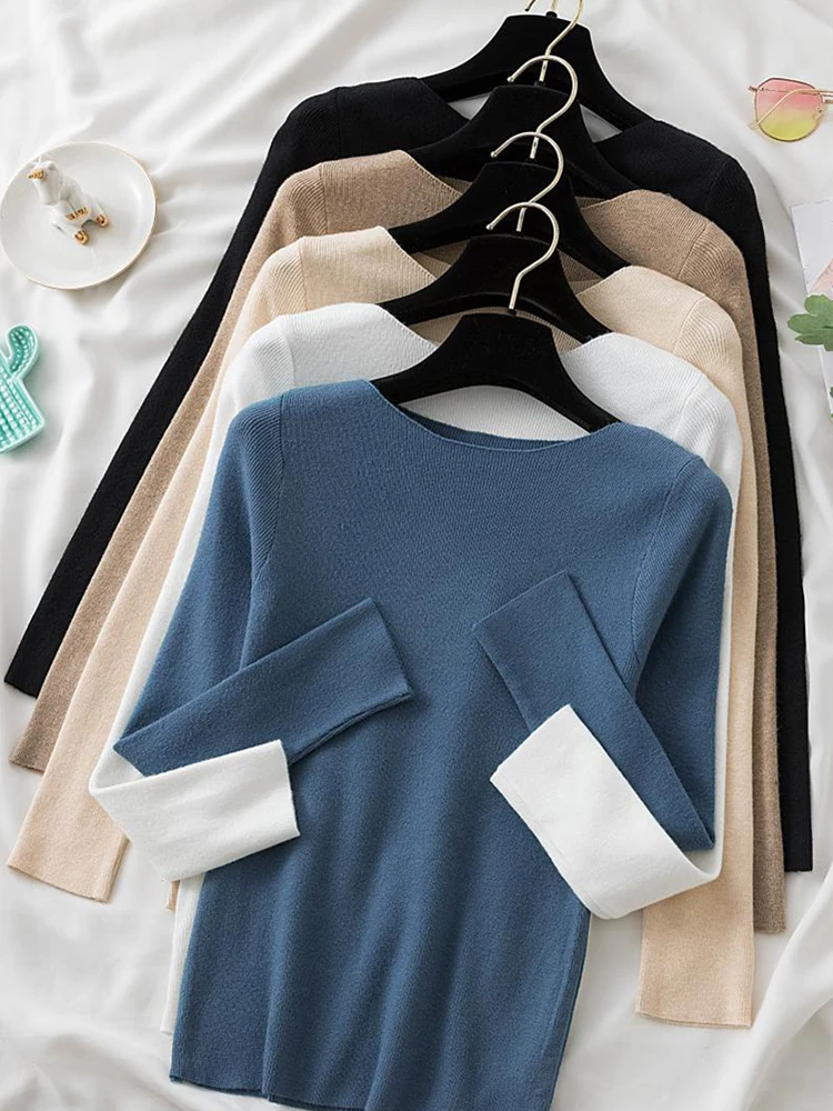 2025hohe Qualität Herbst Winter Warme Pullover Frauen Pullover Dünne Gestrickte Pullover Weibliche Oansatz Grundlegende Feste Beiläufige Top