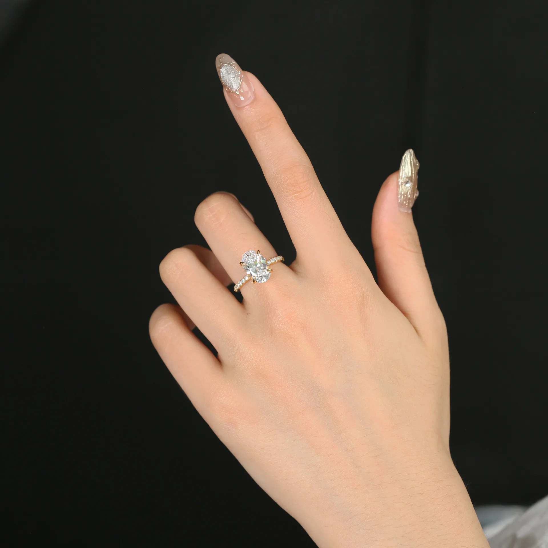 غرامة البيضاوي قطع 4.5ct مويسانيتي خاتم الماس الحقيقي 925 فضة حفل زفاف الفرقة خواتم للنساء مجوهرات الخطوبة هدية